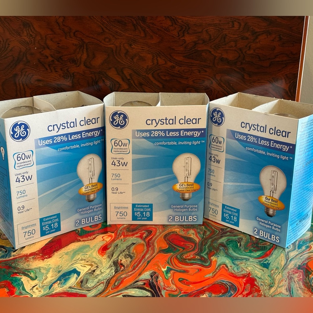 GE Crystal Clear 60w Light Bulbs - 3 Packs/6 Bulbs - old style bulbs - non led